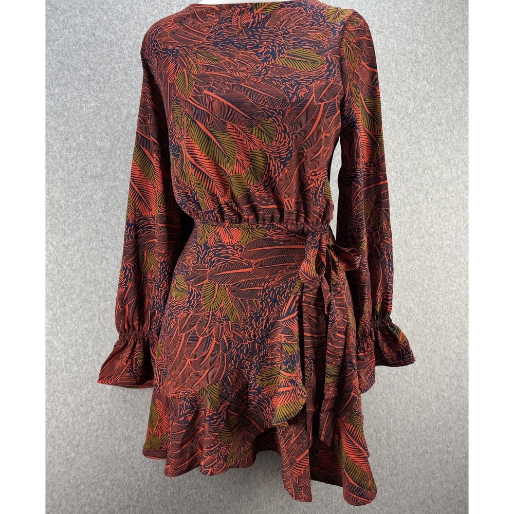 Boutique Faux Wrap Top Boho Leaf Print Tie Waist‎ Long Sleeve Small
